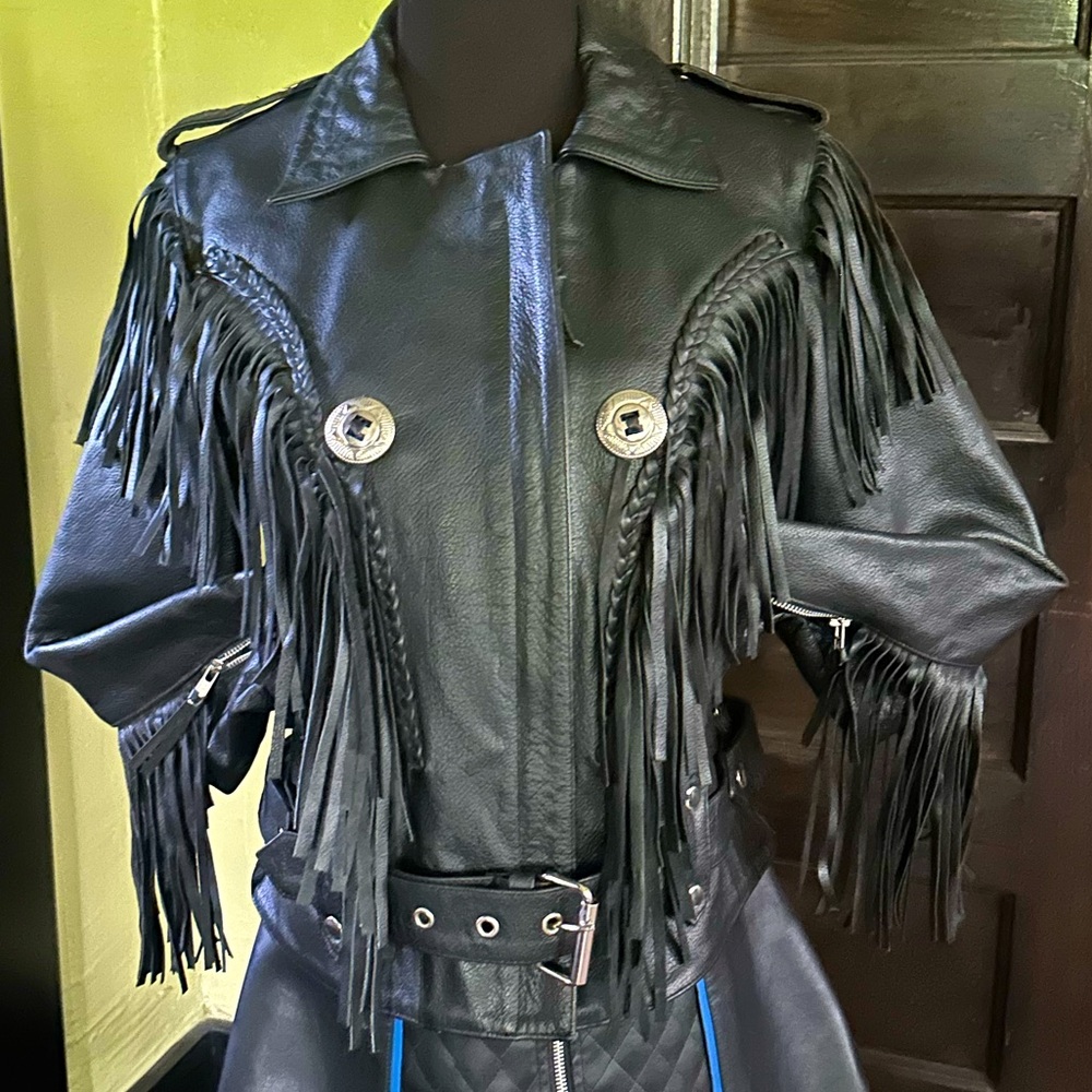 New Black Fringe Leather Biker Jacket
